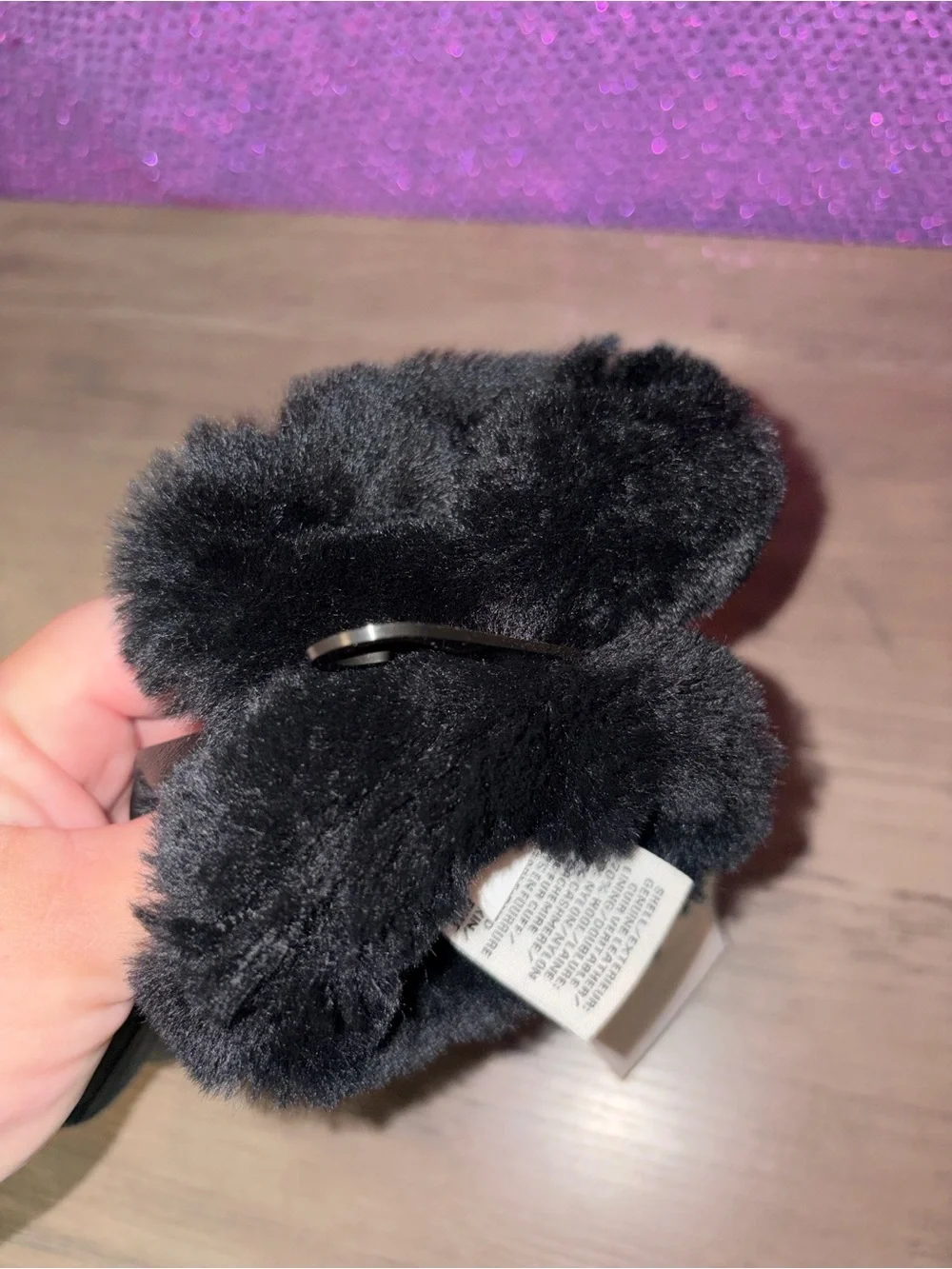 🆕💜UGG NWT Black Genuine Leather Gloves Real Fur Trim Wool Cashmere Lining Size M